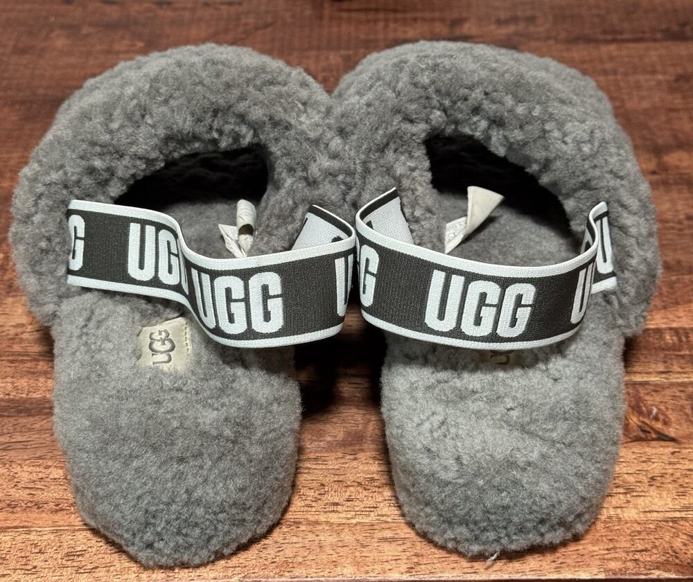 UGG Australia Women Fluff Yeah Slide Size 10 Charcoal Sandals